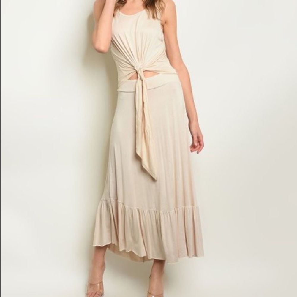 Maronie Tie-Accent Tank & Maxi Skirt Set in Natural, Sz. S